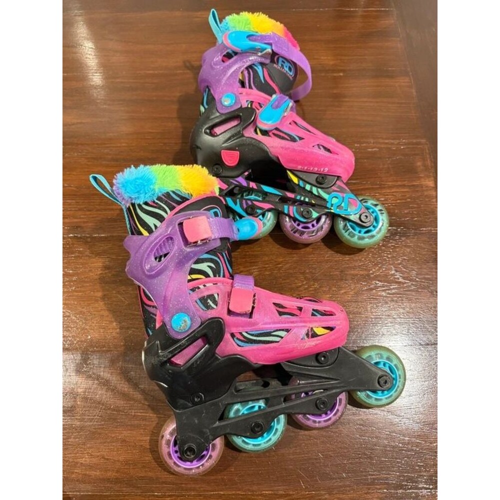 Roller Derby Sprinter Inline Skates Kids Adjustable 12-2 Neon Zebra Pink